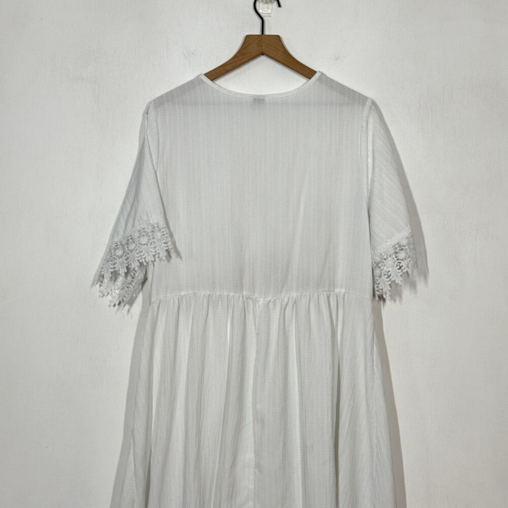 SHEIN Duster Maxi Dress Womens Size XXL White Floral Embroidered Boho Cover Up - Picture 7 of 12